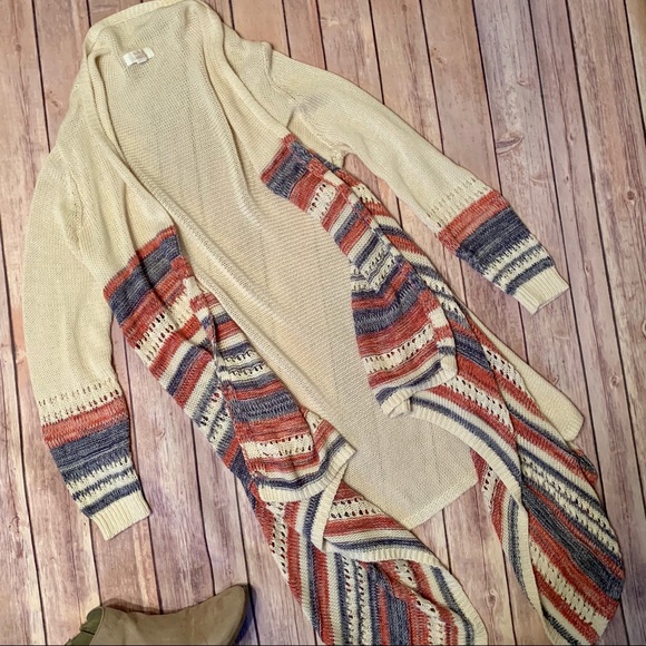 Sun & Shadow Sweaters - Striped Open Waterfall Cardigan